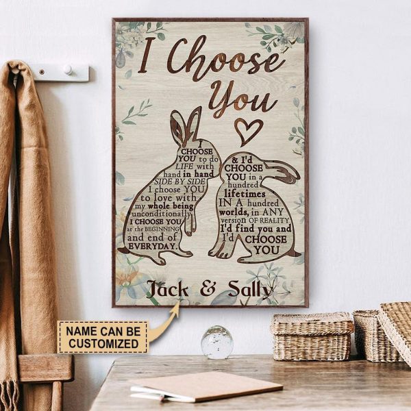 Personalized Canvas Art Painting, Canvas Gallery Hanging Rabbit Couple I Choose You Wall Art Framed Prints, Canvas Paintings