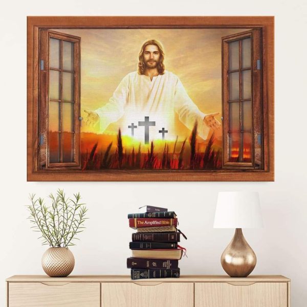 Jesus With Open Arms Christian Canvas Hanging Gift, Canvas Paiting Frames Print