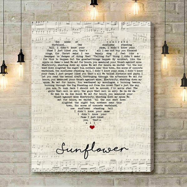 The Courteeners Sunflower Script Heart Song Lyric Art Print - Canvas Print Wall Art Home Decor