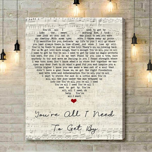 Marvin Gaye You're All I Need To Get By Script Heart Song Lyric Art Print - Canvas Print Wall Art Home Decor