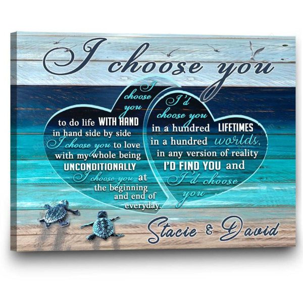 Personalized Name Valentine's Day Gifts I'd Choose You Anniversary Wedding Present - Customized Turtle Canvas Print Wall Art