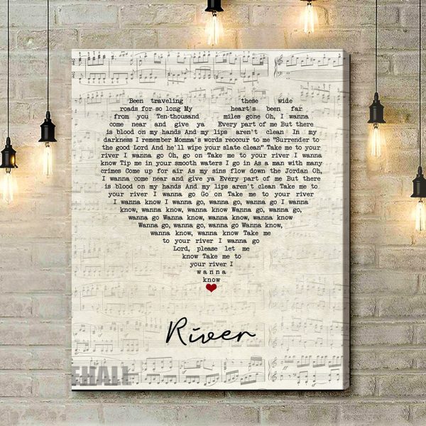 Leon Bridges River Script Heart Song Lyric Art Print - Canvas Print Wall Art Home Decor