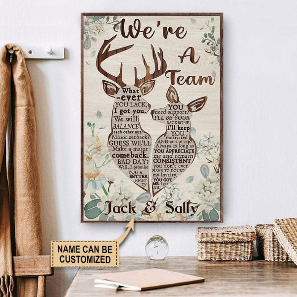 here Gifts Personalized Deer Were A Team Canvas Home Decor