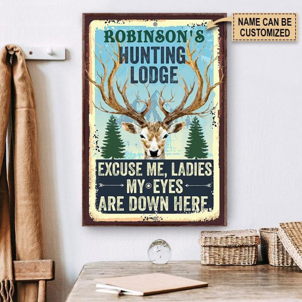 here Gifts Personalized Deer Hunting Lodge Excuse Me Canvas Home Decor