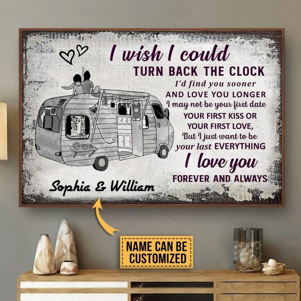 here Gifts Personalized Camping Sketch Camper Turn Back The Clock Canvas Home Decor