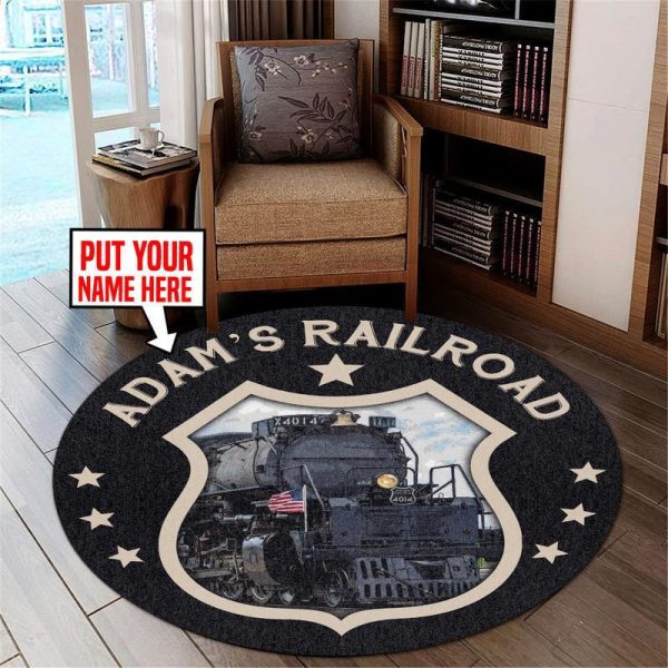 Personalized Big Boys Railroad Train Room Round Mat Round Floor Mat Room Rugs Carpet Outdoor Rug Washable Rugs