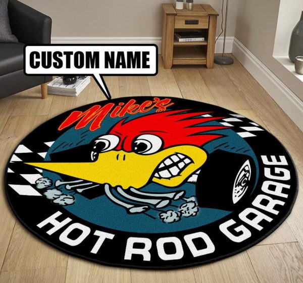 Personalized Woodpecker Hot Rod Round Mat Round Floor Mat Room Rugs Carpet Outdoor Rug Washable Rugs