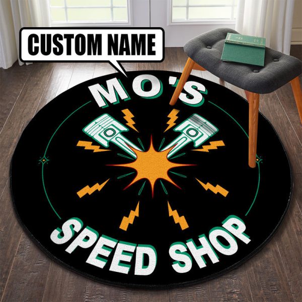 Personalized Speed Shop Hot Rod Round Mat Round Floor Mat Room Rugs Carpet Outdoor Rug Washable Rugs