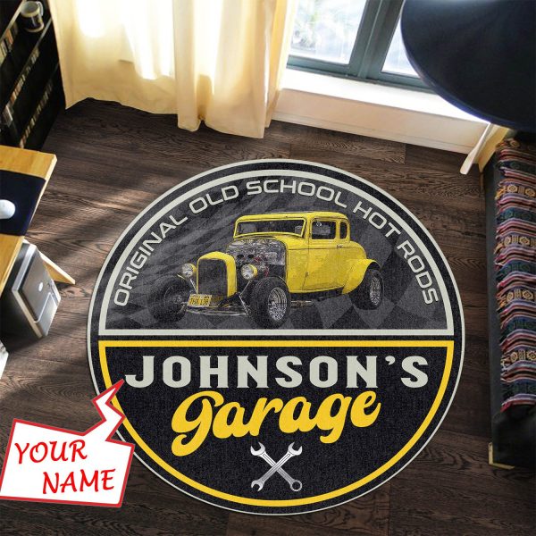 Personalize Hot Rod Garage Round Mat Round Floor Mat Room Rugs Carpet Outdoor Rug Washable Rugs