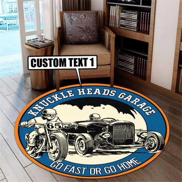 Personalized Hot Rod Garage Decor, Home Bar Decor Go Fast Or Go Home Round Mat