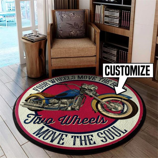 Personalized Four Wheels Move The Body Two Wheels Move The Soul Living Room Round Mat Circle Rug