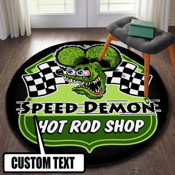 Personalized Hot Rod Garage Round Mat