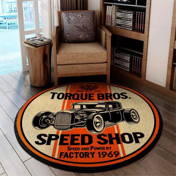 Torque Brothers Speed Shop Living Room Round Mat Circle Rug