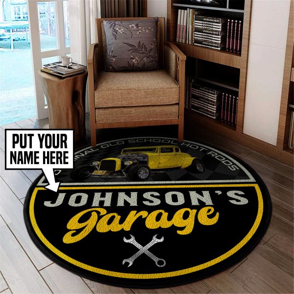 Personalize Hot Rod Garage Round Mat Round Floor Mat Room Rugs Carpet Outdoor Rug Washable Rugs - Image 3