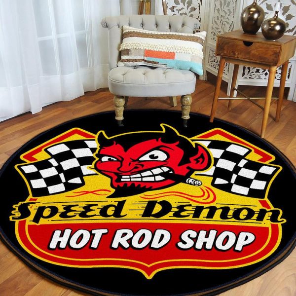 Speed Demon Hot Rod Shop Round Mat Round Floor Mat Room Rugs Carpet Outdoor Rug Washable Rugs - Image 2