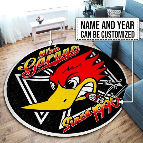 Personalized Iron Cross Woody Wood Pecker Hot Rod Garage Round Mat Round Floor Mat Room Rugs Carpet Outdoor Rug Washable Rugs - Image 2