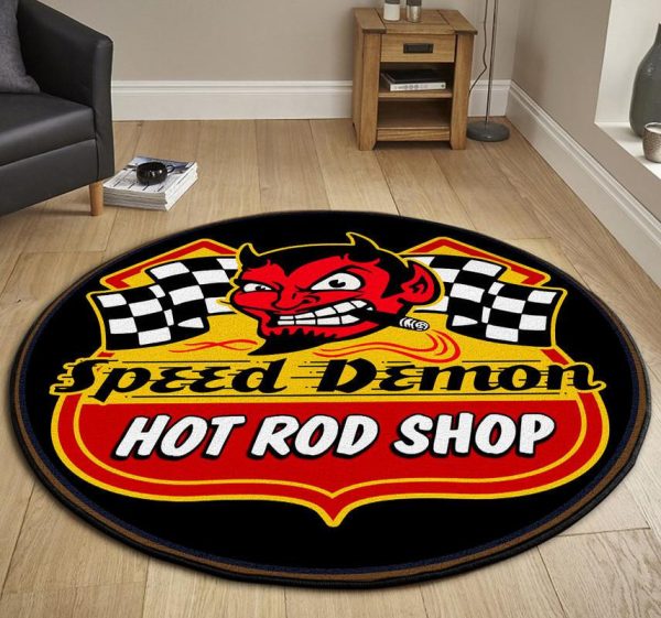 Speed Demon Hot Rod Shop Round Mat Round Floor Mat Room Rugs Carpet Outdoor Rug Washable Rugs - Image 3