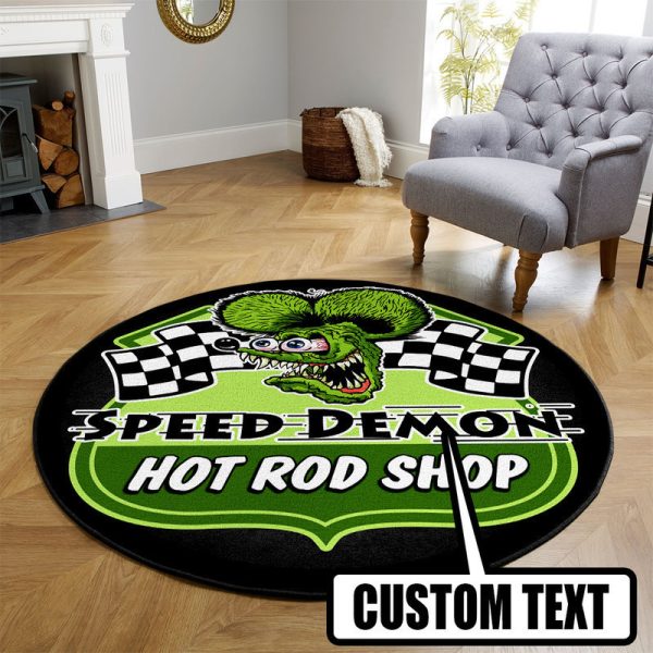 Personalized Hot Rod Garage Round Mat - Image 3