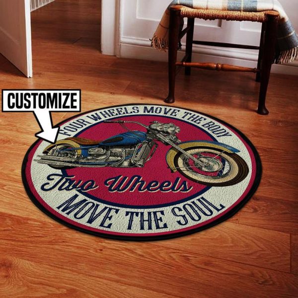 Personalized Four Wheels Move The Body Two Wheels Move The Soul Living Room Round Mat Circle Rug - Image 2