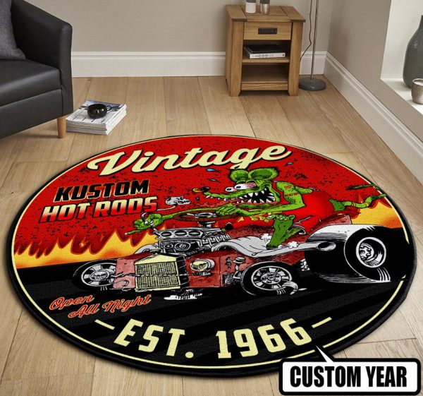 Personalized Vintage Kustom Hot Rod Round Mat Round Floor Mat Room Rugs Carpet Outdoor Rug Washable Rugs - Image 3