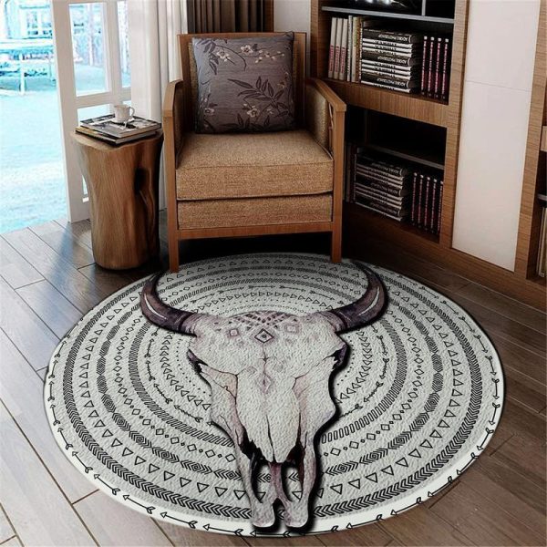 Bull Skull Cow Girl Wild West Living Room Round Mat Circle Rug - Image 3