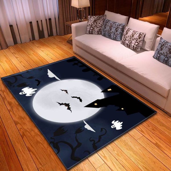 Halloween Spooky Bat At Full Moon Night Area Rug Carpet s