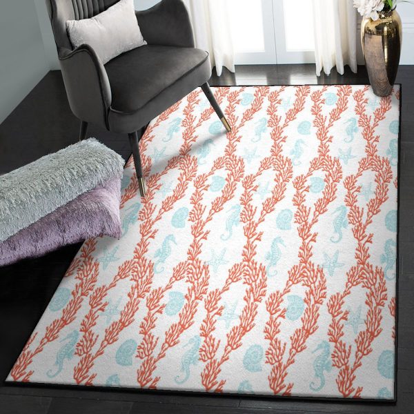 Cactus Coral Playroom Rug Blue Dina Coral Rug Rectangle Rugs Washable Area Rug Non-Slip Carpet For Living Room Bedroom