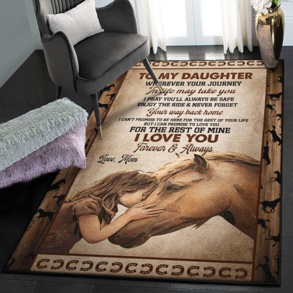 Riding Horse Modern Horse To My Daughter I Love You Forever And Always Mom Rug Rectangle Rugs Washable Area Rug Non-Slip Carpet For Living Room Bedroom