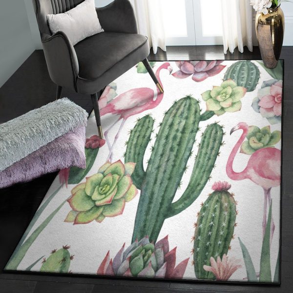 Desert Plant Washable Rugs Cactus Rug Rectangle Rugs Washable Area Rug Non-Slip Carpet For Living Room Bedroom