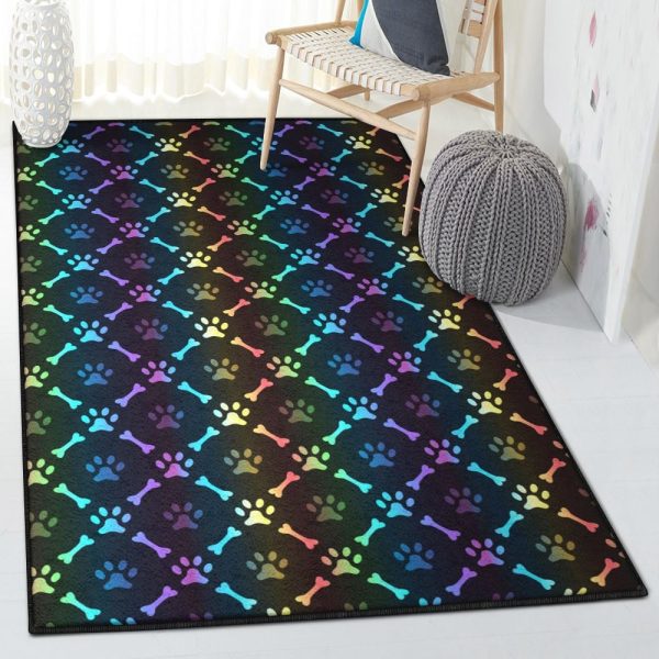 Rainbow Color Large Paw Rainbow Rug Rectangle Rugs Washable Area Rug Non-Slip Carpet For Living Room Bedroom