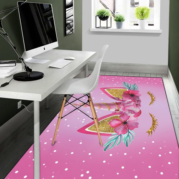 Cute Unicorn Face Rectangle Rug Carpet Washable Rugs - Image 4