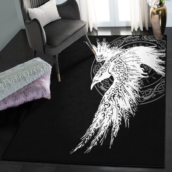 Crow Modern Viking Style Mystical Raven Tattoo Special Rug Rectangle Rugs Washable Area Rug Non-Slip Carpet For Living Room Bedroom