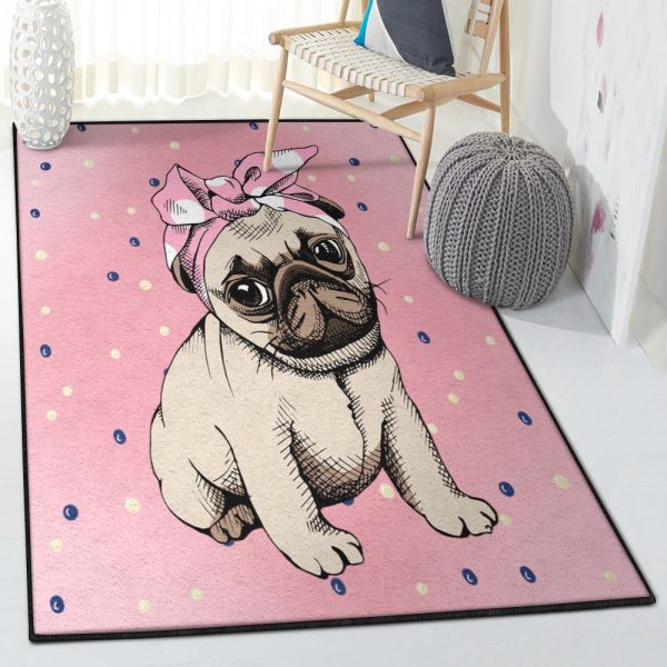 Pug Large Pug Rug Rectangle Rugs Washable Area Rug Non-Slip Carpet For Living Room Bedroom