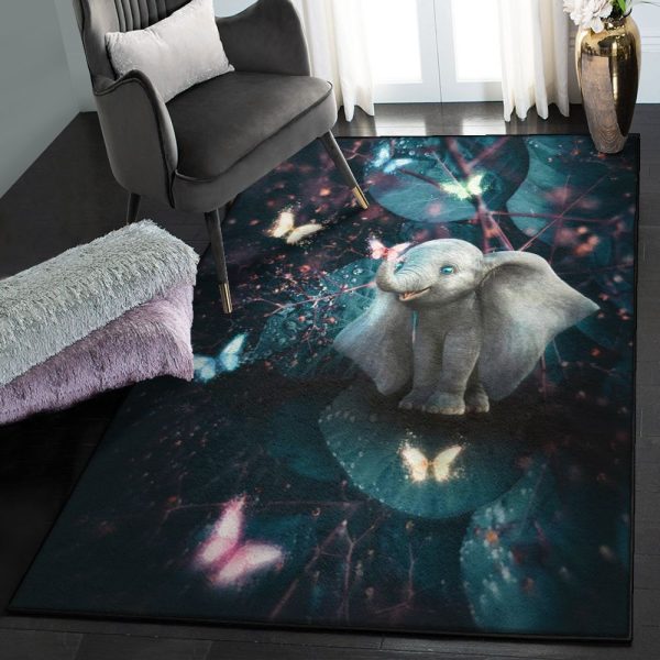 Monarch Modern Rugs Elephants Butterfly 2906Ph Rug Rectangle Rugs Washable Area Rug Non-Slip Carpet For Living Room Bedroom