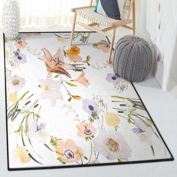 Floral Design Modern Phoebe Floral Tassel Rug Rectangle Rugs Washable Area Rug Non-Slip Carpet For Living Room Bedroom