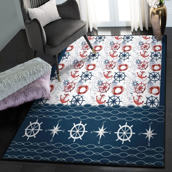 Anchor Ship Carpets Anchor Rug Rectangle Rugs Washable Area Rug Non-Slip Carpet For Living Room Bedroom - Image 2