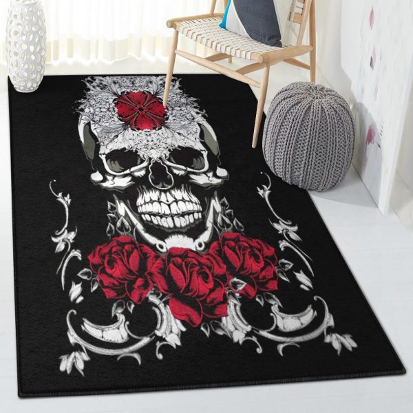 Day Of The Dead Washable Sugar Skull Rug Rectangle Rugs Washable Area Rug Non-Slip Carpet For Living Room Bedroom