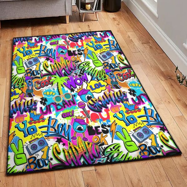 Wall Graffiti Playroom Rug Graffiti Rug Rectangle Rugs Washable Area Rug Non-Slip Carpet For Living Room Bedroom