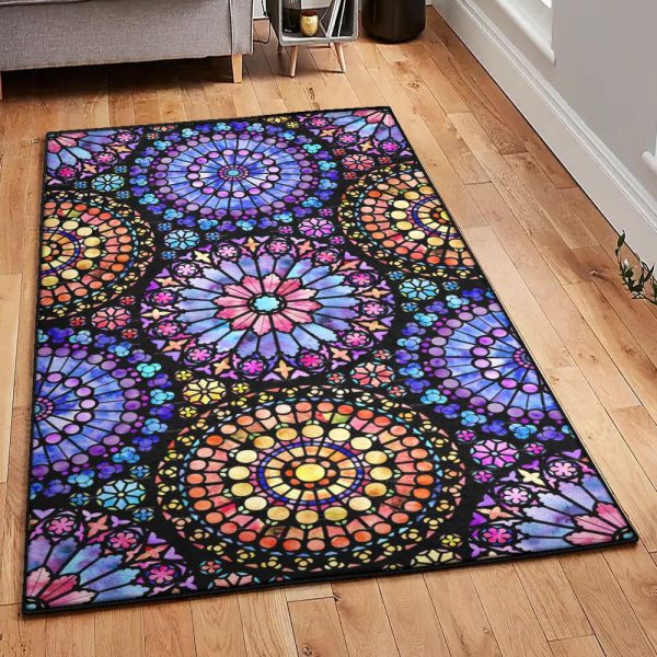 Violet Mandala Purple Rug Rectangle Rugs Washable Area Rug Non-Slip Carpet For Living Room Bedroom