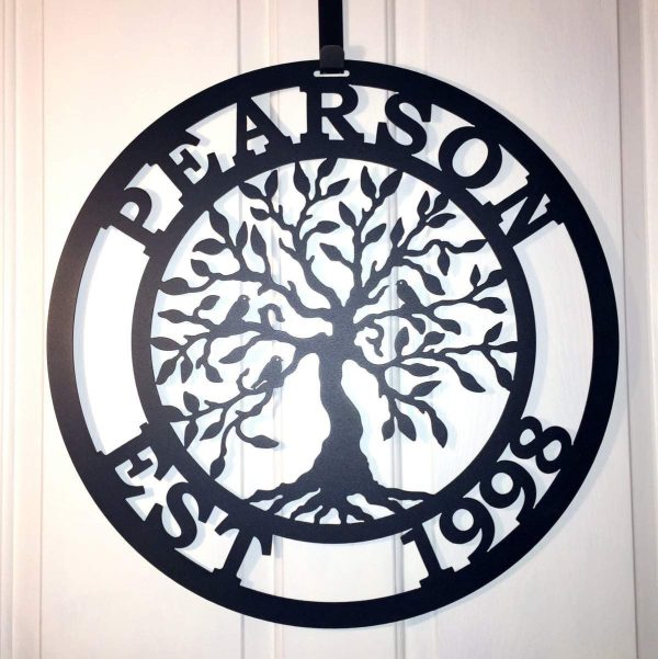 Olive Tree Of Life Family Established Sign, Cut Metal Sign, Metal Wall