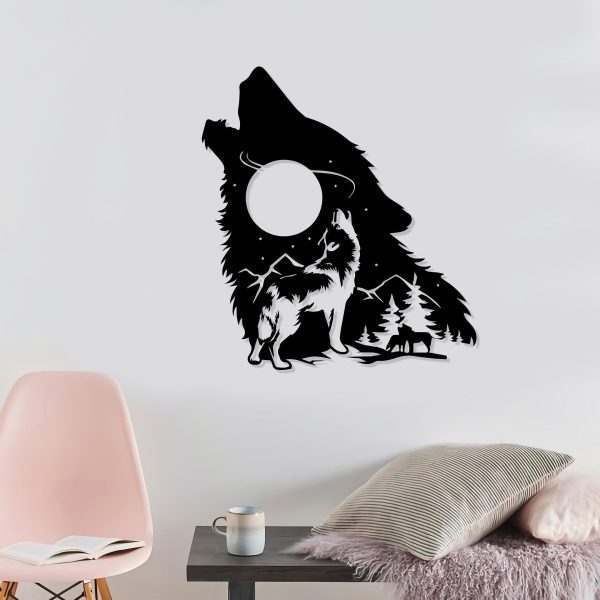 Howling Wolf Moon Mountain Wolf Metal Sign Wolf Room Decor Moon Decor