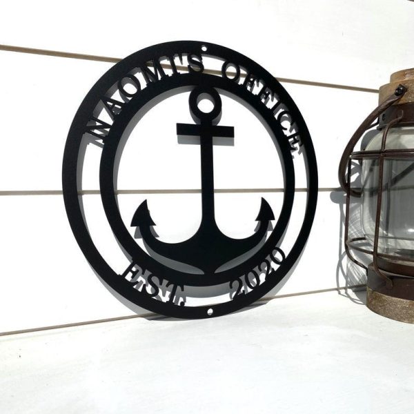 Personalized Cut Metal Sign Nautical Anchor Name Established Round Dec