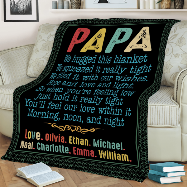 Chillever - Papa Blanket With Grandkids Names, Papa Black Sherpa Blank - Image 2