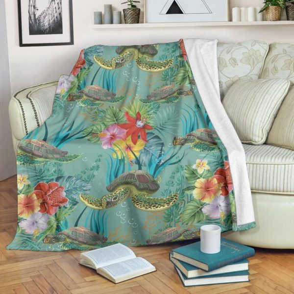 Aquatic Life Sea Turtle Pattern Print Design Fleece Blanket