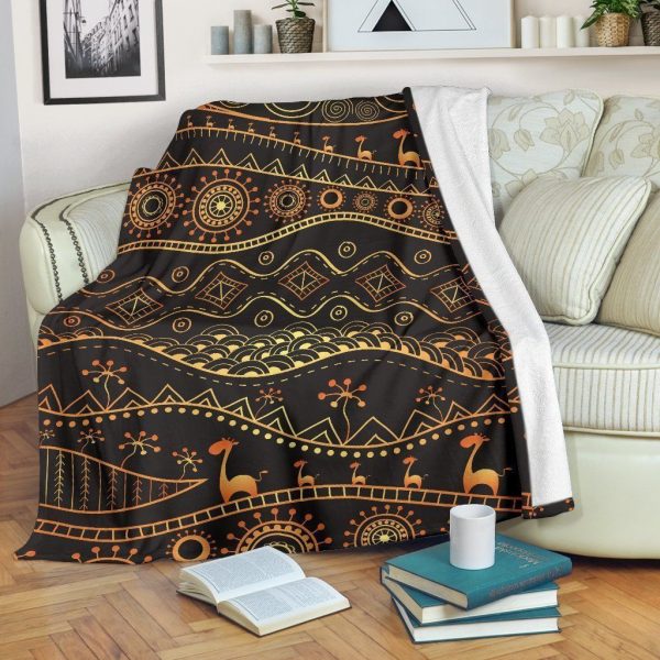 Gold African Vintage Design Printed Fleece Blanket