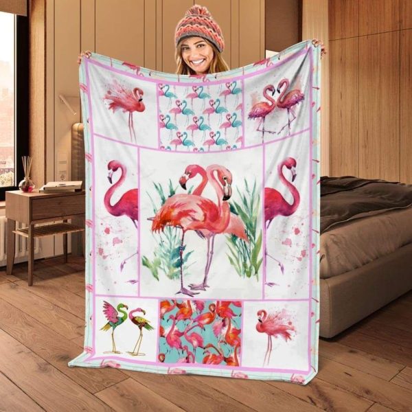 Pink Flamingos Bird Fleece Blanket Gift For Flamingo Lovers