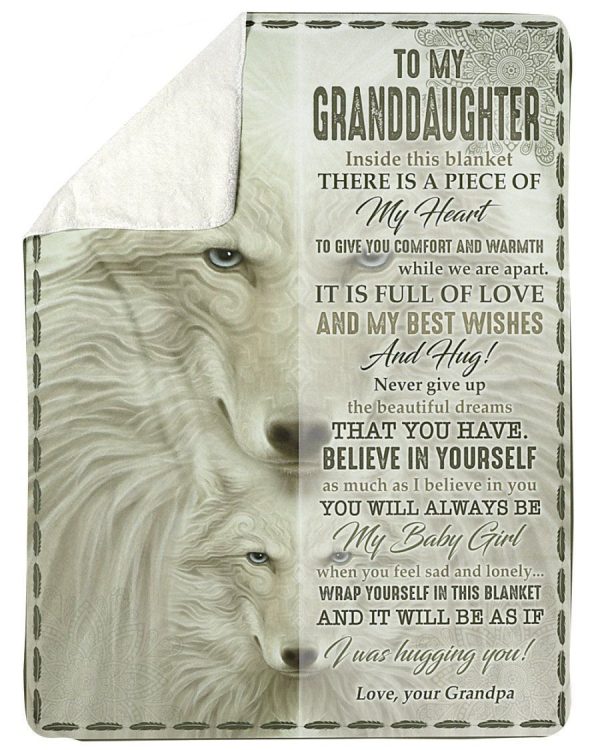 Grandpa Gift For Granddaughter Fleece Blanket It Is Full Of Love Wolf