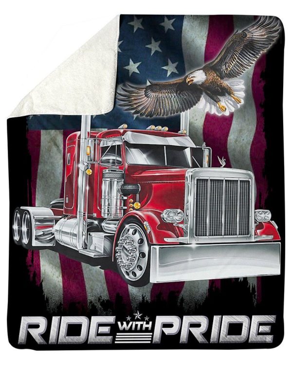 Trucker Ride With Pride American Flag Fleece Blanket