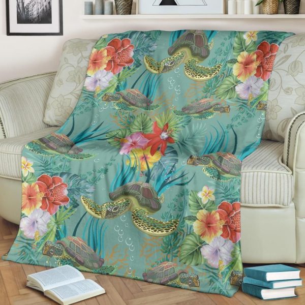 Aquatic Life Sea Turtle Pattern Print Design Fleece Blanket - Image 2