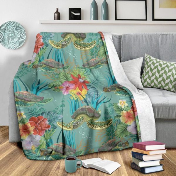 Aquatic Life Sea Turtle Pattern Print Design Fleece Blanket - Image 3